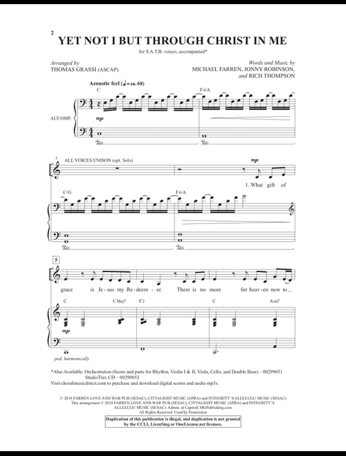 Yet Not I But Through Christ In Me (arr. Thomas Grassi) - City Alight (Choral, SATB)