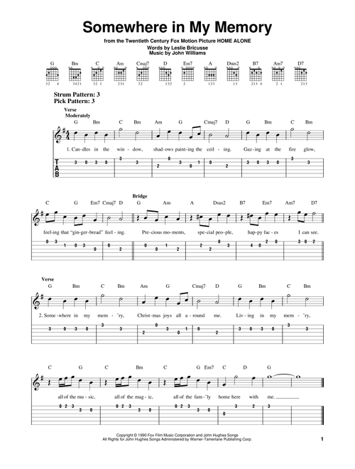 Somewhere In My Memory - Leslie Bricusse (Easy Guitar with TAB)