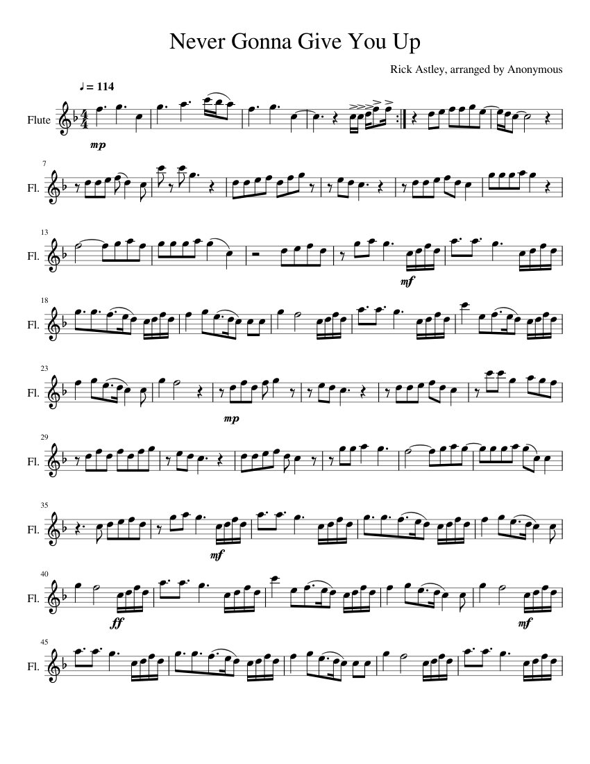 Never Gonna Give You Up Flute Sheet music for Flute (Solo)
