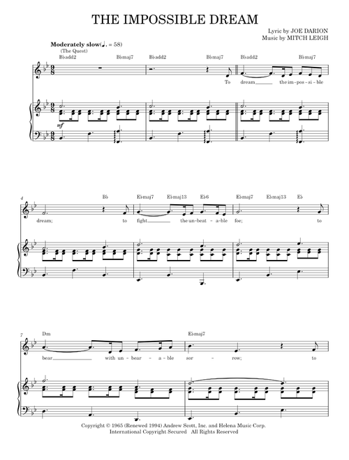 The Impossible Dream (The Quest) - Joe Darion, Mitch Leigh (Piano Vocal)