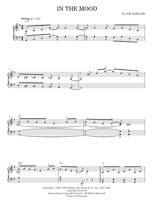 In The Mood - Ernie Field's Orchestra, Glenn Miller & His Orchestra (Piano Solo)
