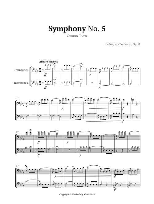 Symphony No. 5 by Beethoven for Trombone Duet (Arr. Ander) (Trombone Duet)