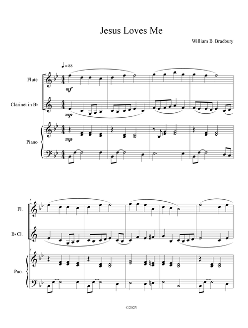 Jesus Loves Me (Flute and Clarinet Duet with Piano Accompaniment) (Arr. B. C. Dockery) - William B Bradbury (Instrumental Duet and Piano)