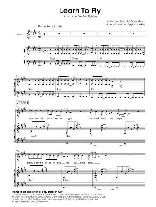 Learn To Fly (Arr. Damien Clift) - Foo Fighters (Piano Vocal)