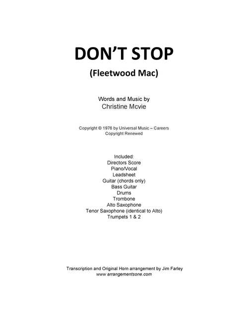 Don't Stop (Arr. Jim Farley) - Fleetwood Mac (Large Ensemble)