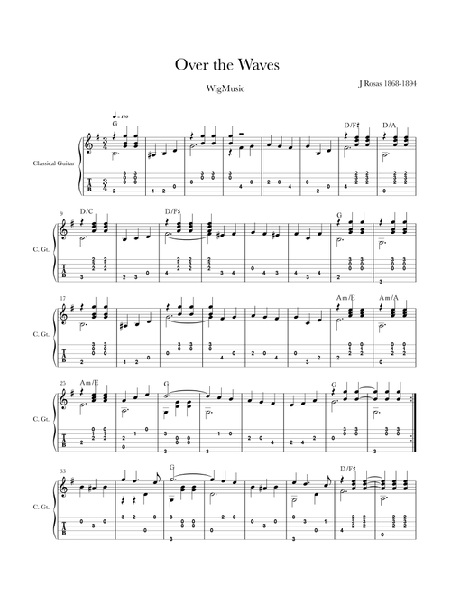 Over The Waves - Classical Guitar (Arr. Ron k Wiggins) (Guitar Tab)