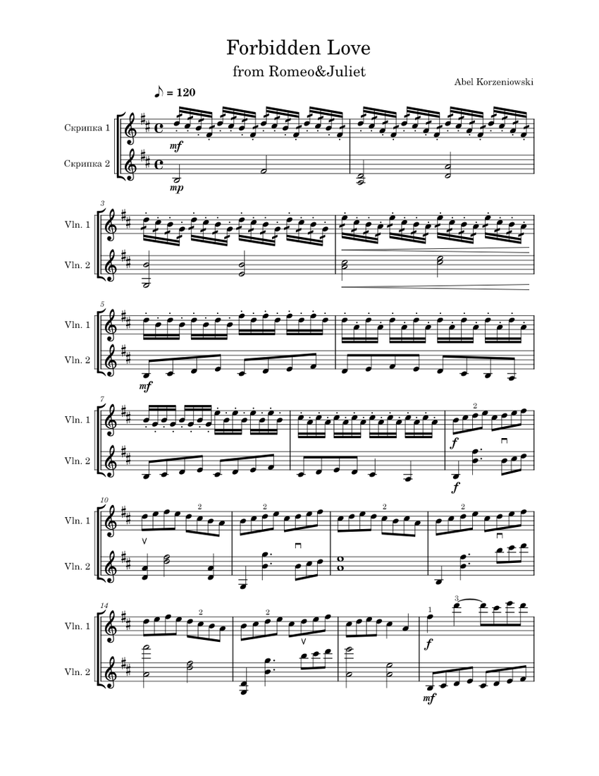 Forbidden Love (from Romeo&Juliet) - Abel Korzeniowski Sheet Music For ...