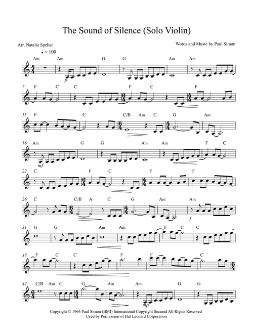 The Sound Of Silence (Arr. Natalie Spehar) - Simon & Garfunkel (Violin Solo)