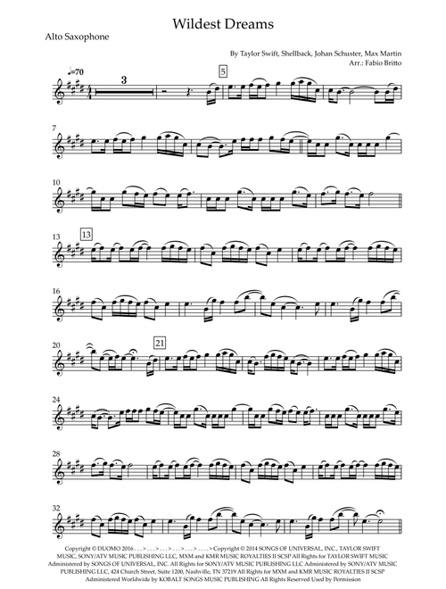 Wildest Dreams (Arr. Fabio Britto) - Taylor Swift (Alto Sax Solo)