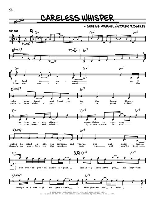 Careless Whisper - George Michael (Real Book - Melody-Chords-Lyrics)