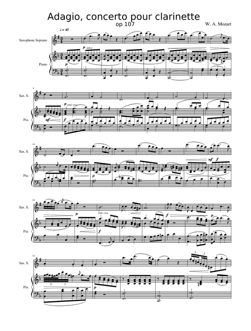 Adagio, concerto pour clarinette op 107 Version saxophone