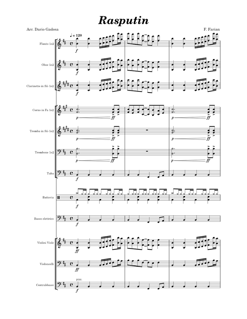 Rasputin Sheet music for Trombone, Tuba, Flute, Oboe & more instruments