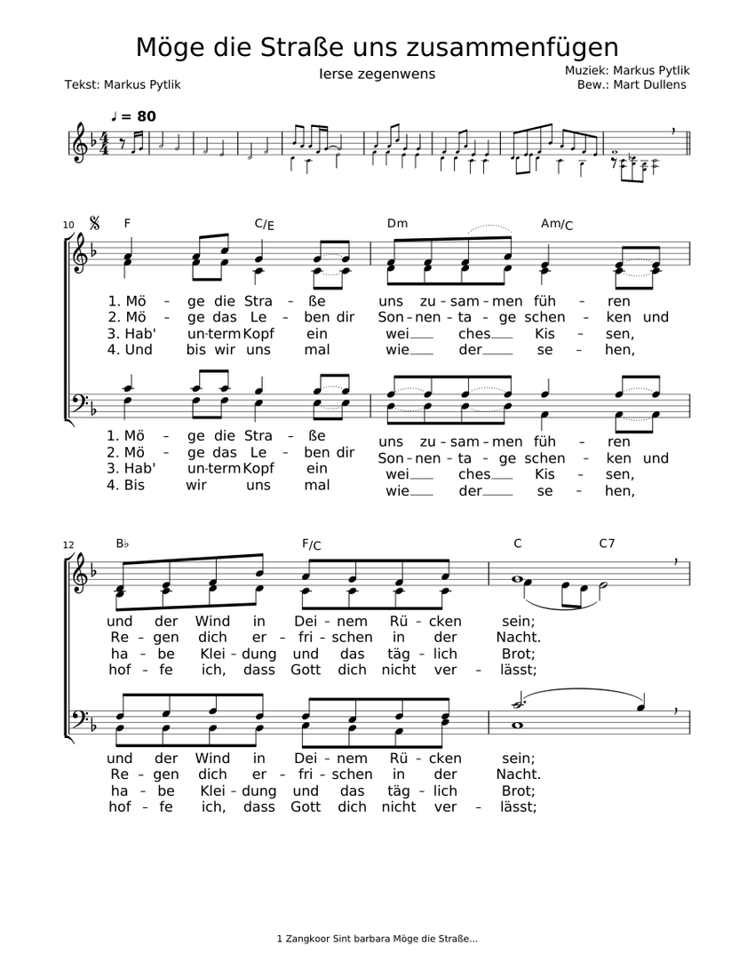 Möge die Straße uns zusammenfügen_koorpartituur Sheet