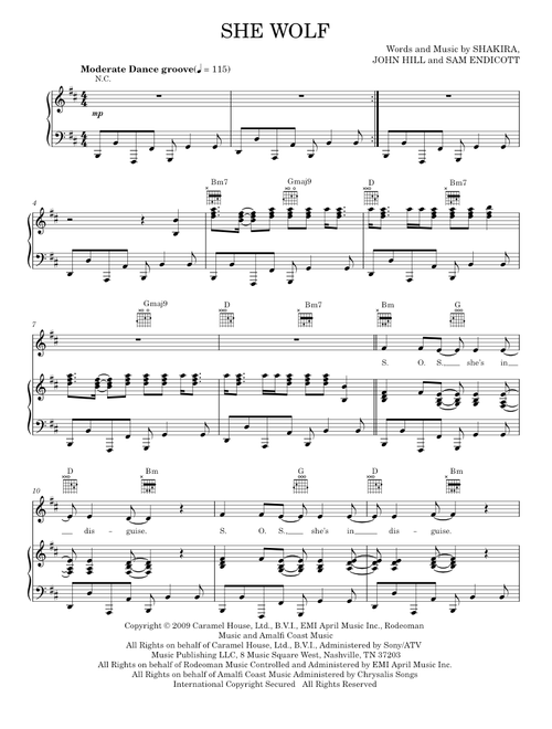 She wolf - Shakira (Piano-Vocal-Guitar)