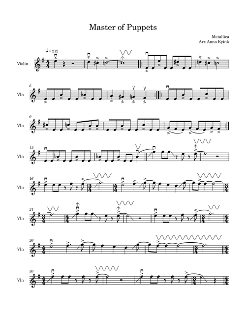 Master Of Puppets (Arr. Anna Eyink) - Metallica (Violin Solo)