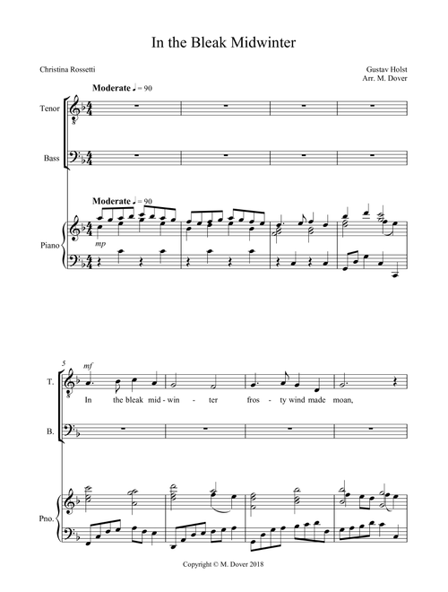 In the Bleak Midwinter (In the Bleak Mid-winter) - Holst - TB - Two Part Choir (Arr. M. Dover) - Gustav Holst, Christina Rossetti (Choral, TB)
