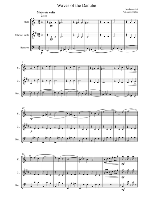 Waves of the Danube (Arr. Alex Tinlin) (Woodwind Ensemble)