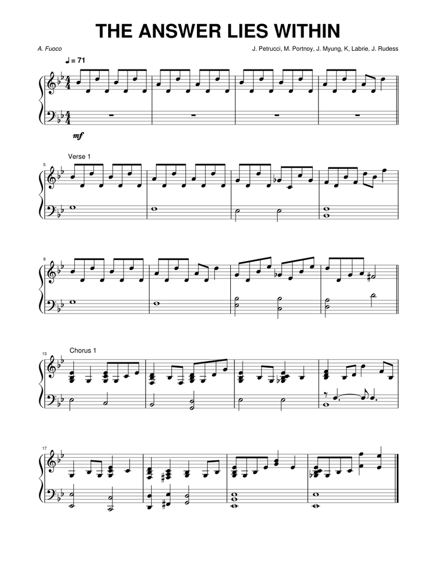 Dream Theater The Answer Lies Within Sheet Music for Piano (Solo