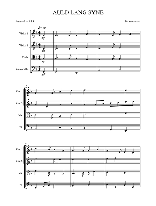 Auld Lang Syne (Arr. A.P.S.) - Anonymous (String Quartet)