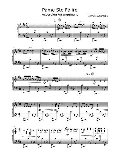Pame Sto Faliro – Markos Vamvakaris Markos Vamvakaris Pame Sto Faliro, Accordion Arrangement