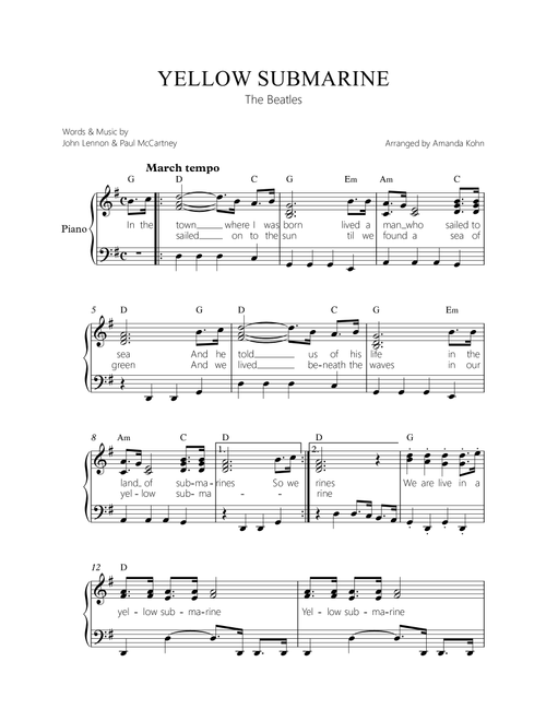 Yellow Submarine (Arr. Amanda Kohn) - The Beatles (Small Ensemble)