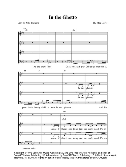 In The Ghetto (The Vicious Circle) (Arr. N.E. Ballema) - Elvis Presley (Choral, Mixed Choir)