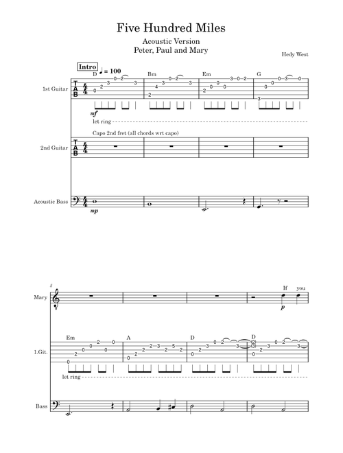 Five Hundred Miles – Peter, Paul and Mary (Acoustic Version)