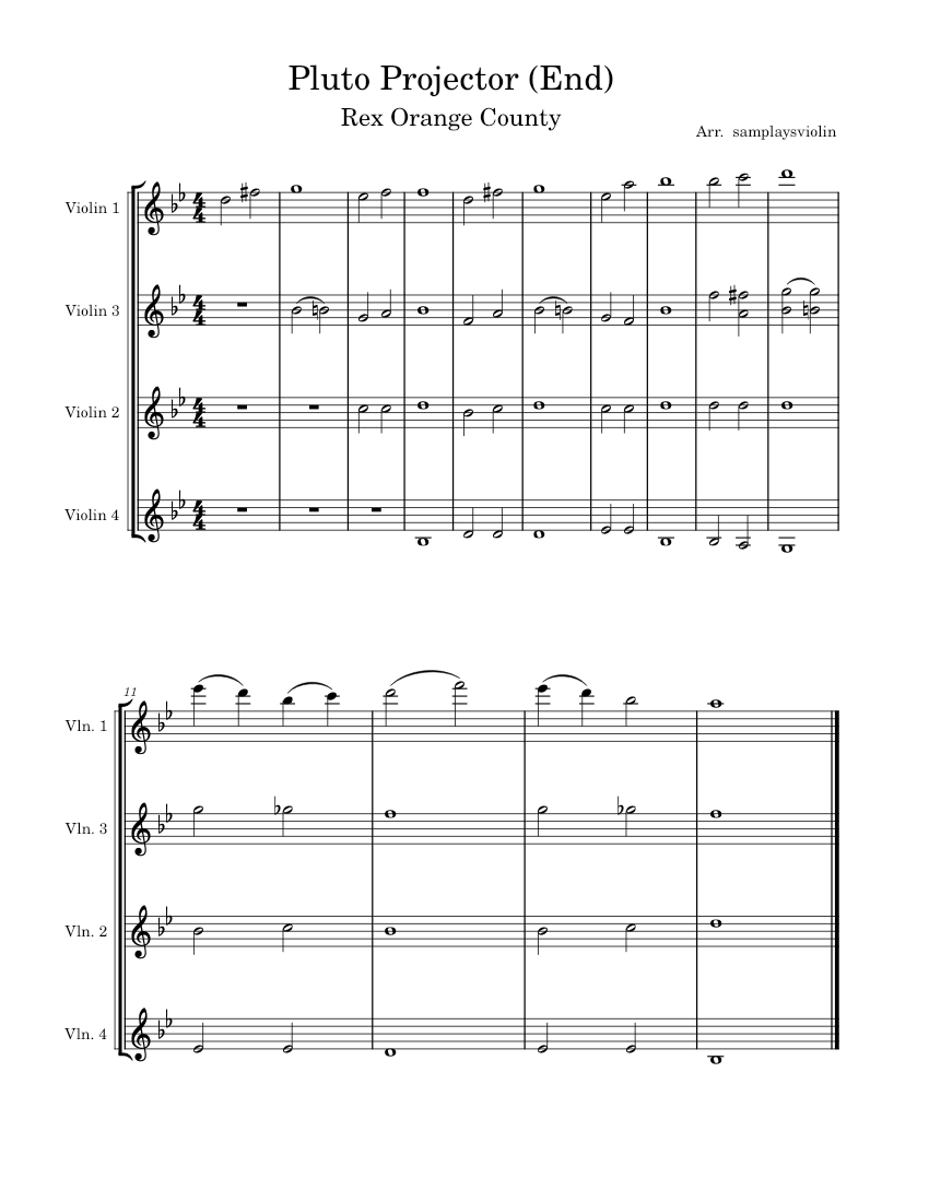 Pluto Projector (End) Sheet music for Violin (Mixed Quartet