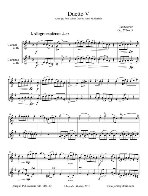 Stamitz: Duet Op. 27 No. 5 for Clarinet Duo (Arr. James M. Guthrie) - Carl Stamitz (Clarinet Duet)