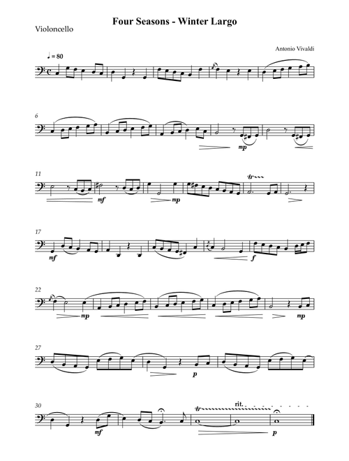 Four Seasons - Winter Largo (Arr. Wesley S. SIlva) - Antonio Vivaldi (Cello Solo)