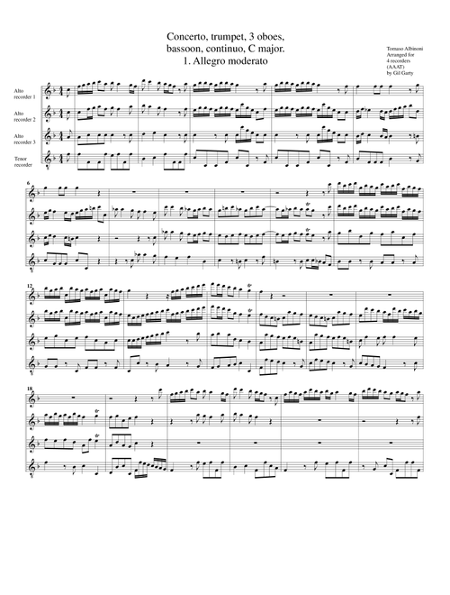Concerto T. Mi.3 (arrangement for 4 recorders) (Arr. Gil Garty) - Tomaso Albinoni (Recorder Ensemble)