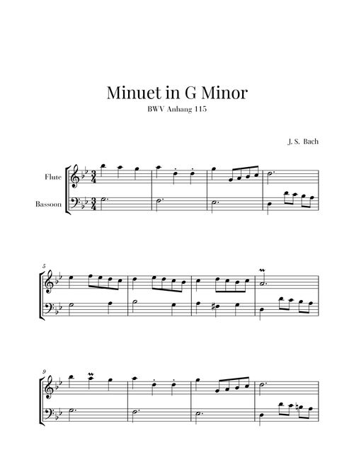 Bach - Minuet in G Minor (BWV Anhang 115) for Flute and Bassoon (Arr. Cadenza Editions) - Johann Sebastian Bach (Instrumental Duet)