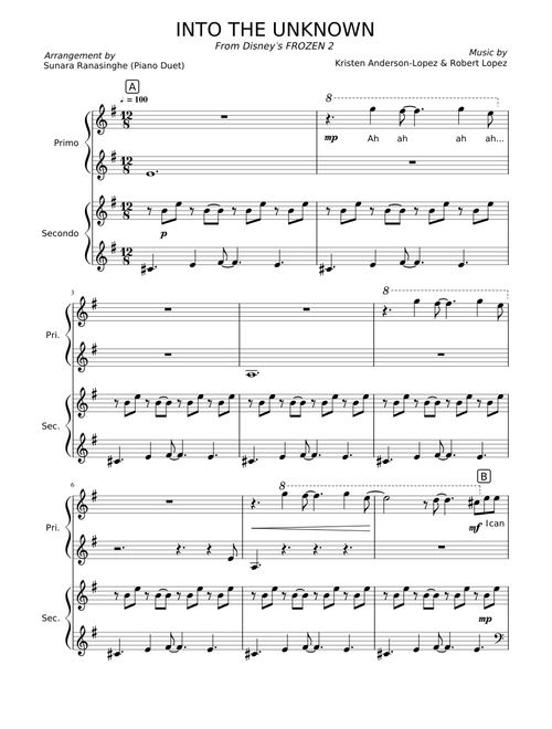 INTO THE UNKNOWN Piano duet