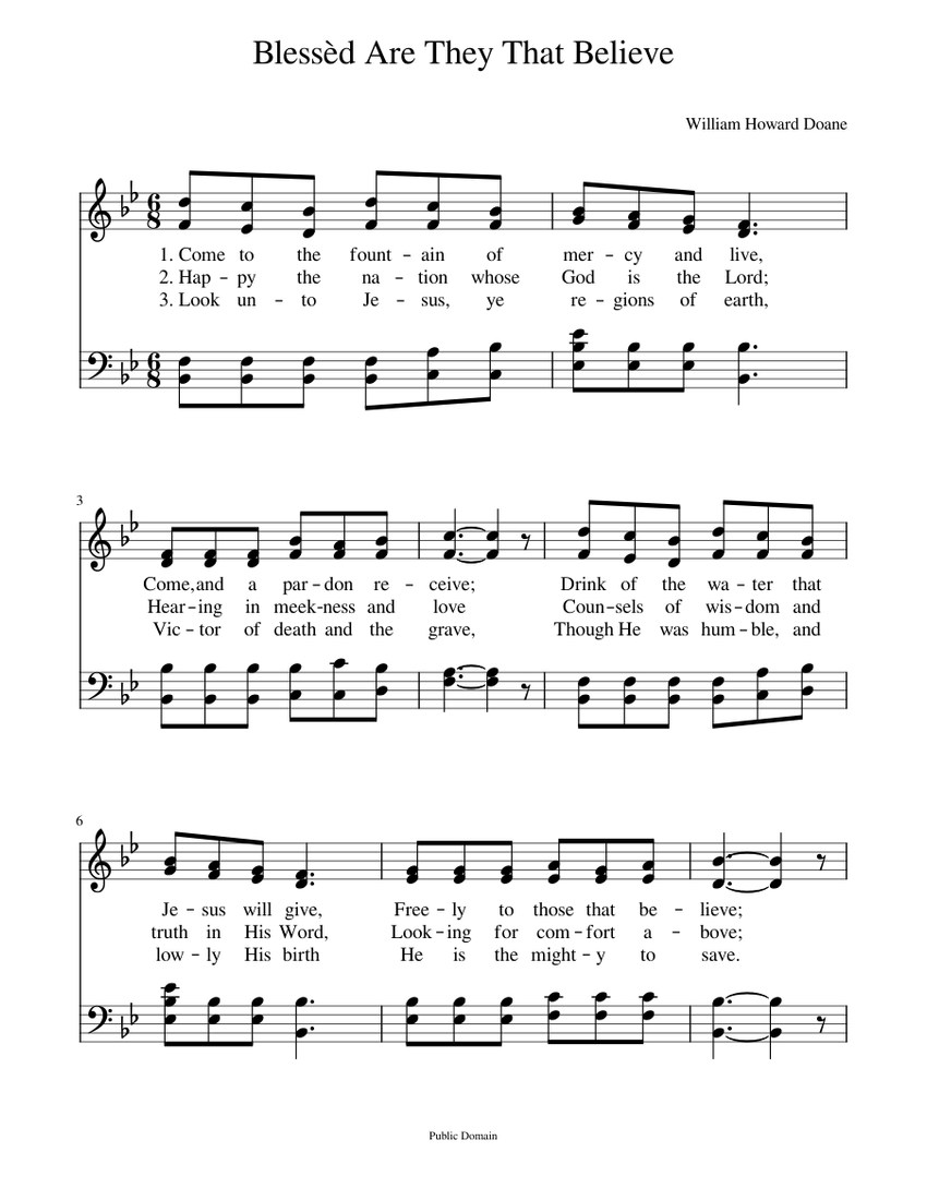 Come to the fountain of mercy and live William Howard Doane Sheet music for Piano (Piano Duo