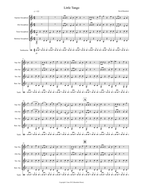 Little Tango for Beginning Saxophone Quartet - David Burndrett (Woodwind Ensemble)