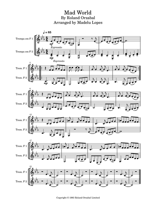 Mad World (Arr. Madelu Lopes) - Adam Lambert (Instrumental Duet)