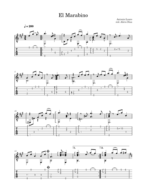 Antonio Lauro - El Marabino - guitar TAB