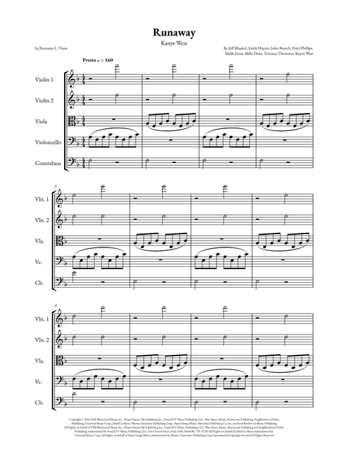 Runaway (Arr. Jhonatan Lucio Viana) - Kanye West (String Ensemble)
