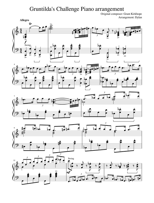 Gruntilda's Challenge Piano arrangement