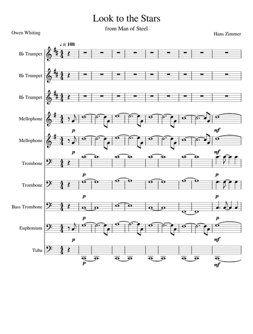 Hans Zimmer's Look to the Stars from Man of Steel for Brass Ensemble