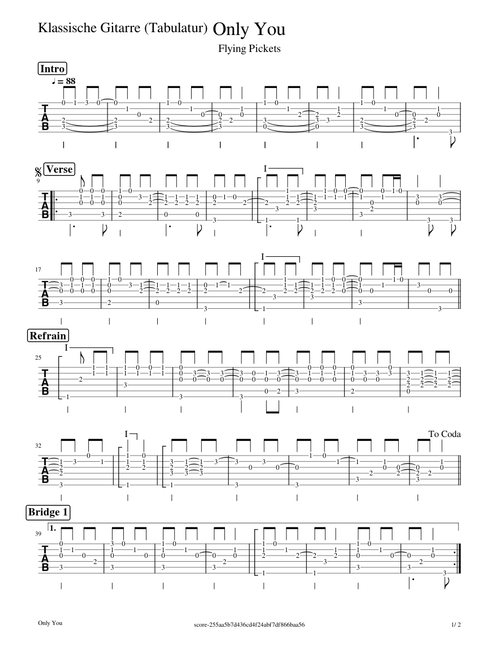 Only You Guitar-Tabulatur