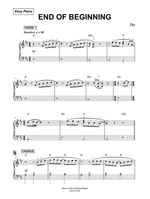 End Of Beginning - Djo (Easy Piano)