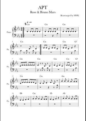 Play Official version of APT. Sheet Music by ROSÉ, Bruno Mars for Piano ...