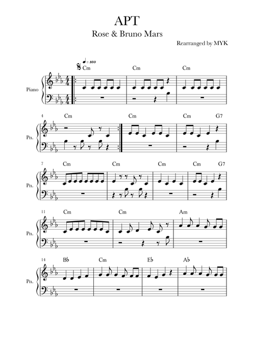 Apt. (Arr. MYK) - Rosé & Bruno Mars (Easy Piano)