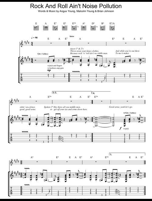 Rock And Roll Ain't Noise Pollution - AC/DC (Guitar Tab)