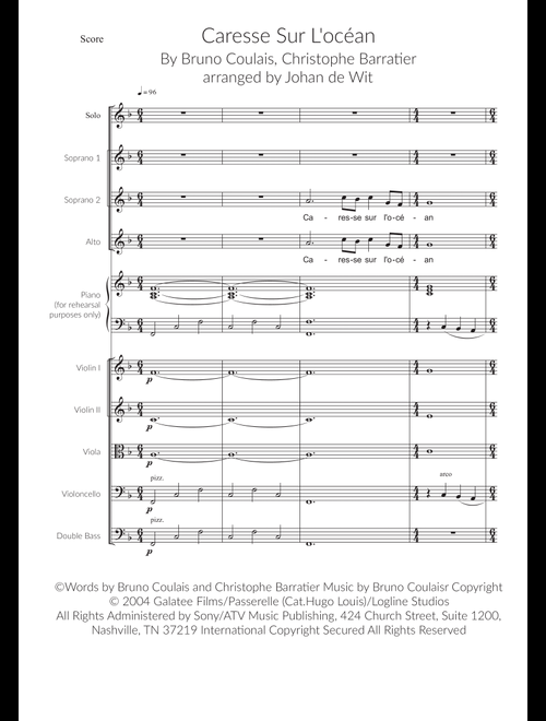 Caresse Sur L'océan (Arr. Johan de Wit) - Bruno Coulais (Choral, SSA)