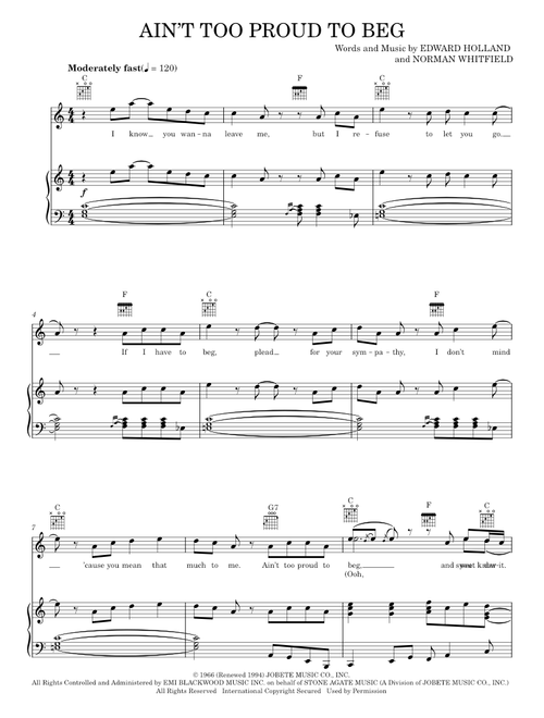 Ain't Too Proud To Beg - The Rolling Stones, The Temptations (Piano-Vocal-Guitar)