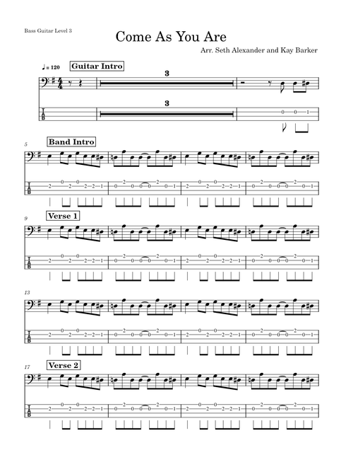 Come as you are – Nirvana - Bass Guitar Level 3