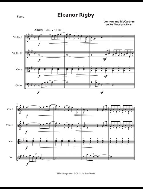Eleanor Rigby (Arr. Timothy Sullivan) - The Beatles, David Cook (String Quartet)