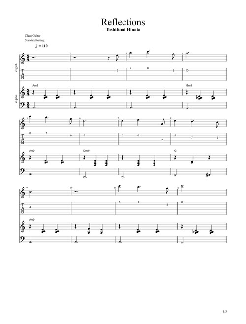Reflections Toshifumi Hinata (Arr. Ksenia Bereziuk) (Solo Guitar)